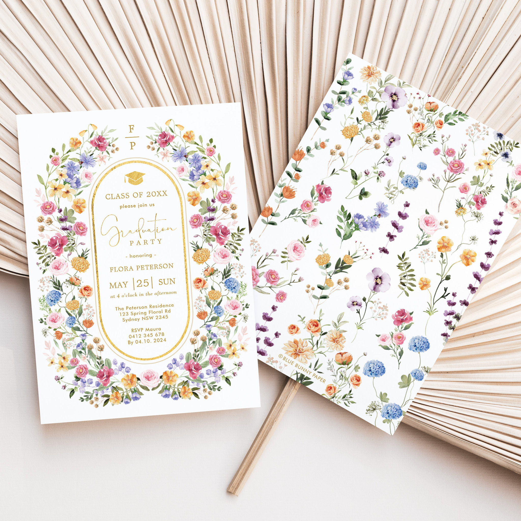Stylish Spring Wildflower Meadow Garden Graduation Invitation