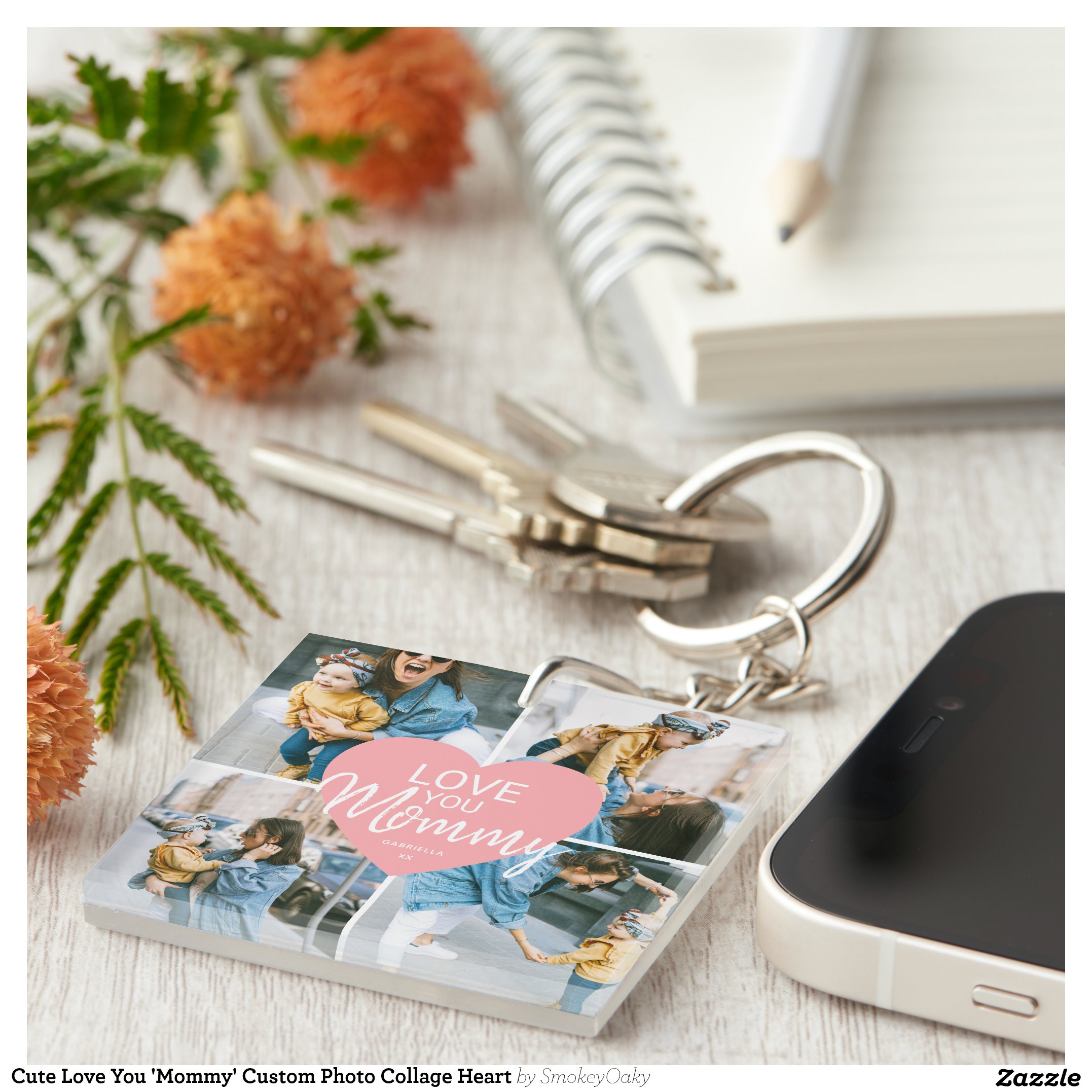Cute Love You 'Mommy' Custom Photo Collage Heart Keychain
