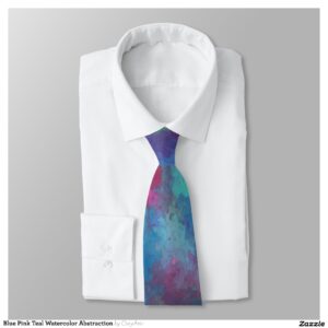 Blue Pink Teal Watercolor Abstraction Neck Tie
