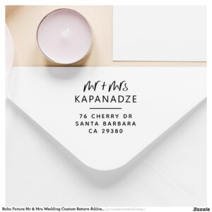 Boho Future Mr & Mrs Wedding Custom Return Address Rubber Stamp