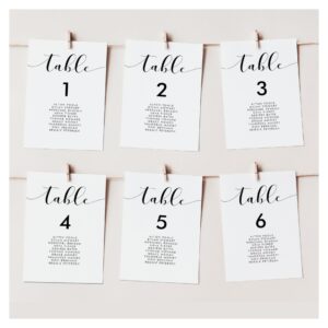 Elegant black & white wedding seating chart cards