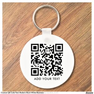 Custom QR Code Text Modern Black White Business Keychain