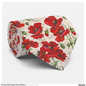 Vintage Red Poppy Floral Pattern Neck Tie