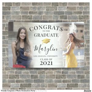 Trendy Congrats 2 Photo Graduation Party Banner