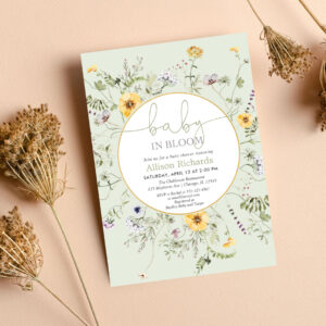 Baby in bloom floral wildflowers gender neutral invitation