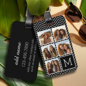 Black White Instagram 5 Photo Collage Monogram Luggage Tag