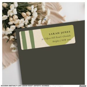 MODERN ABSTRACT LIME GREEN KRAFT ARTISTIC ADDRESS LABEL