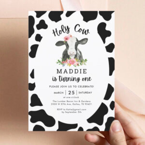 Holy Cow I'm One Cow Girl 1st Birthday Invitation