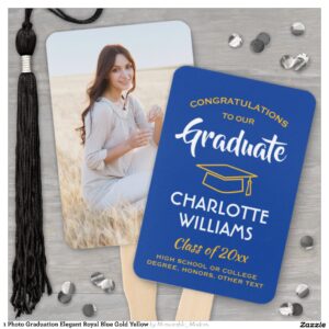 1 Photo Graduation Elegant Royal Blue Gold Yellow Hand Fan