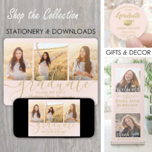 4 Photo Graduation Collage Blush Pink Gold Script Announcement