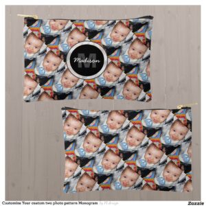 Customize Your custom two photo pattern Monogram Accessory Pouch
