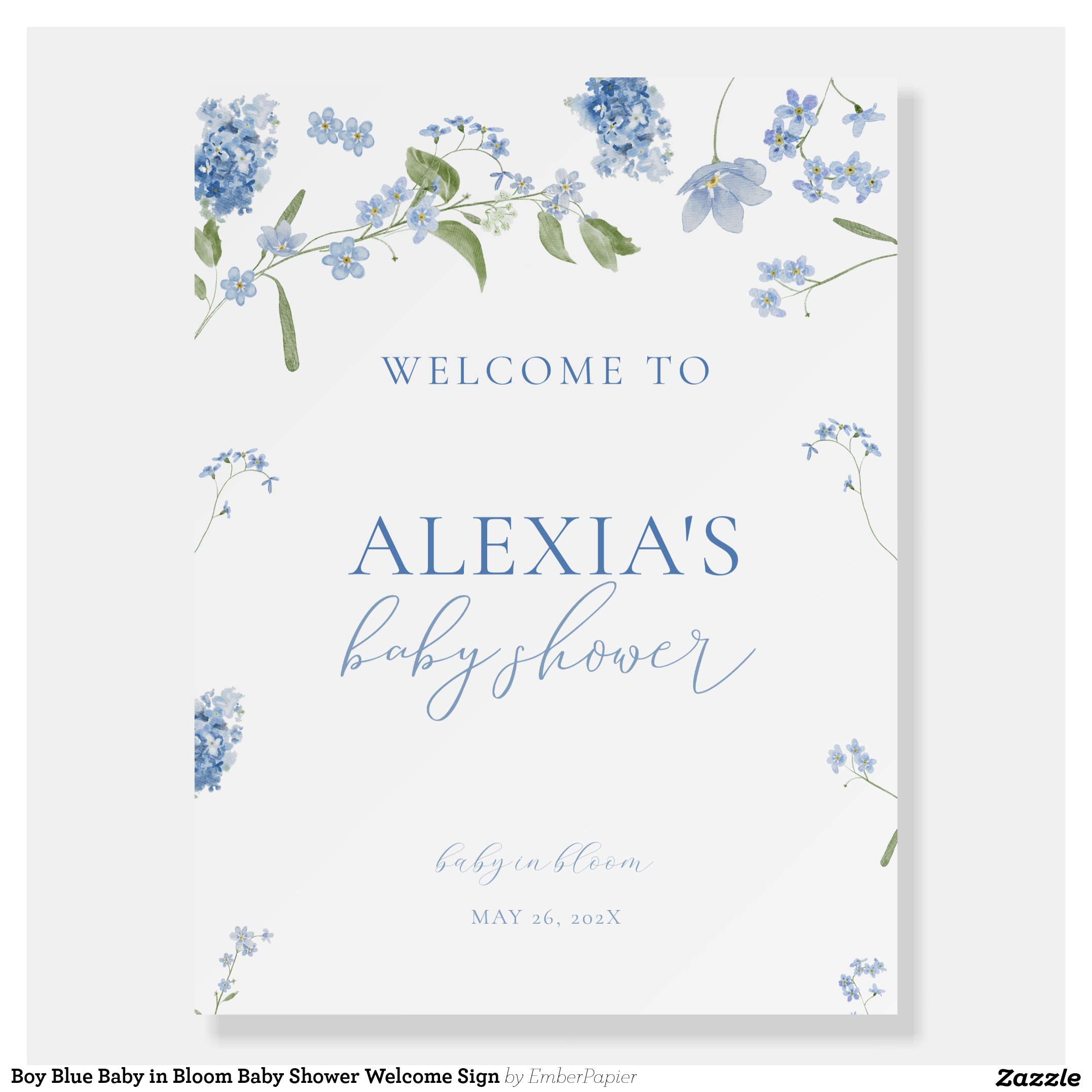 Boy Blue Baby in Bloom Baby Shower Welcome Sign