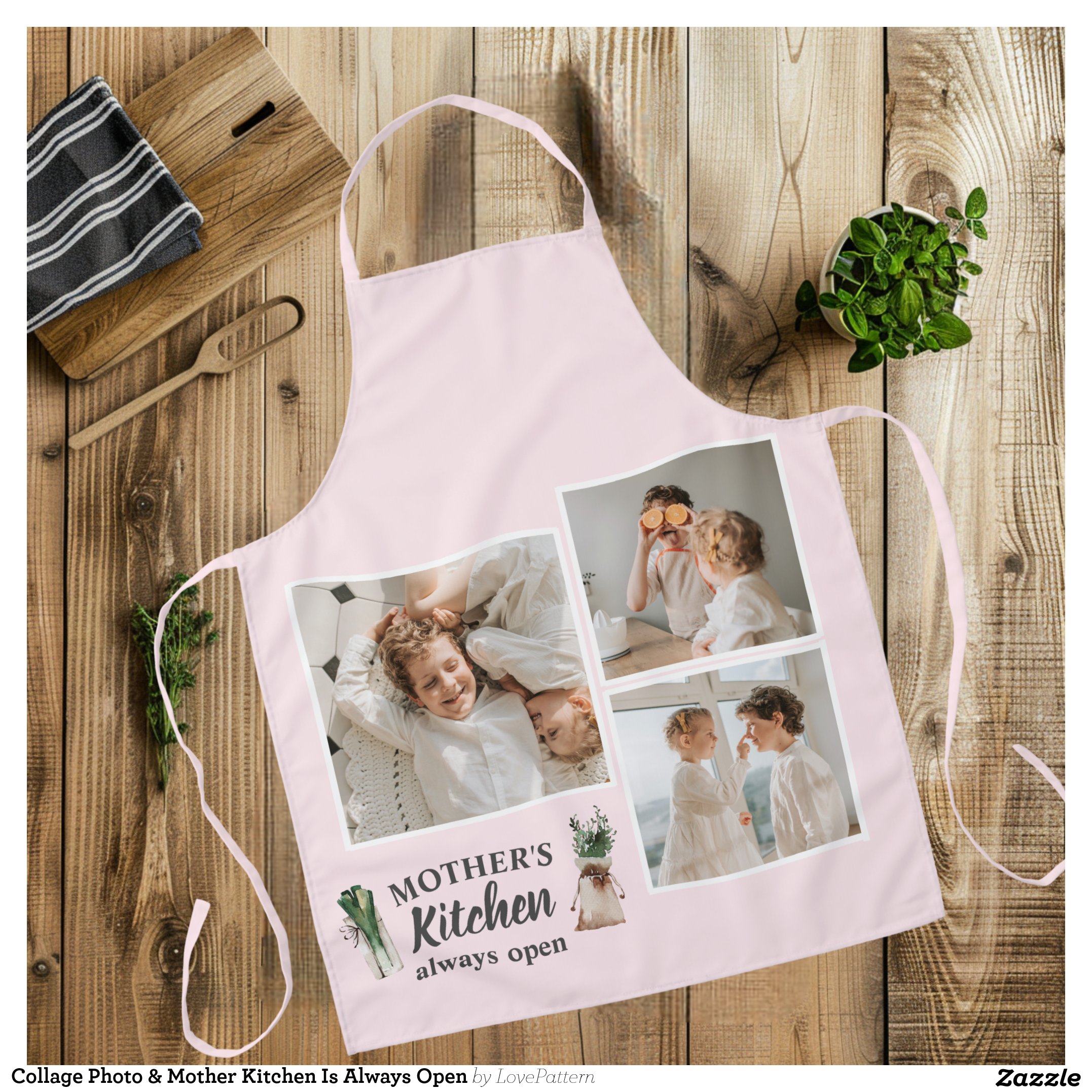 Collage Photo & Mother Kitchen Is Always Open Apron