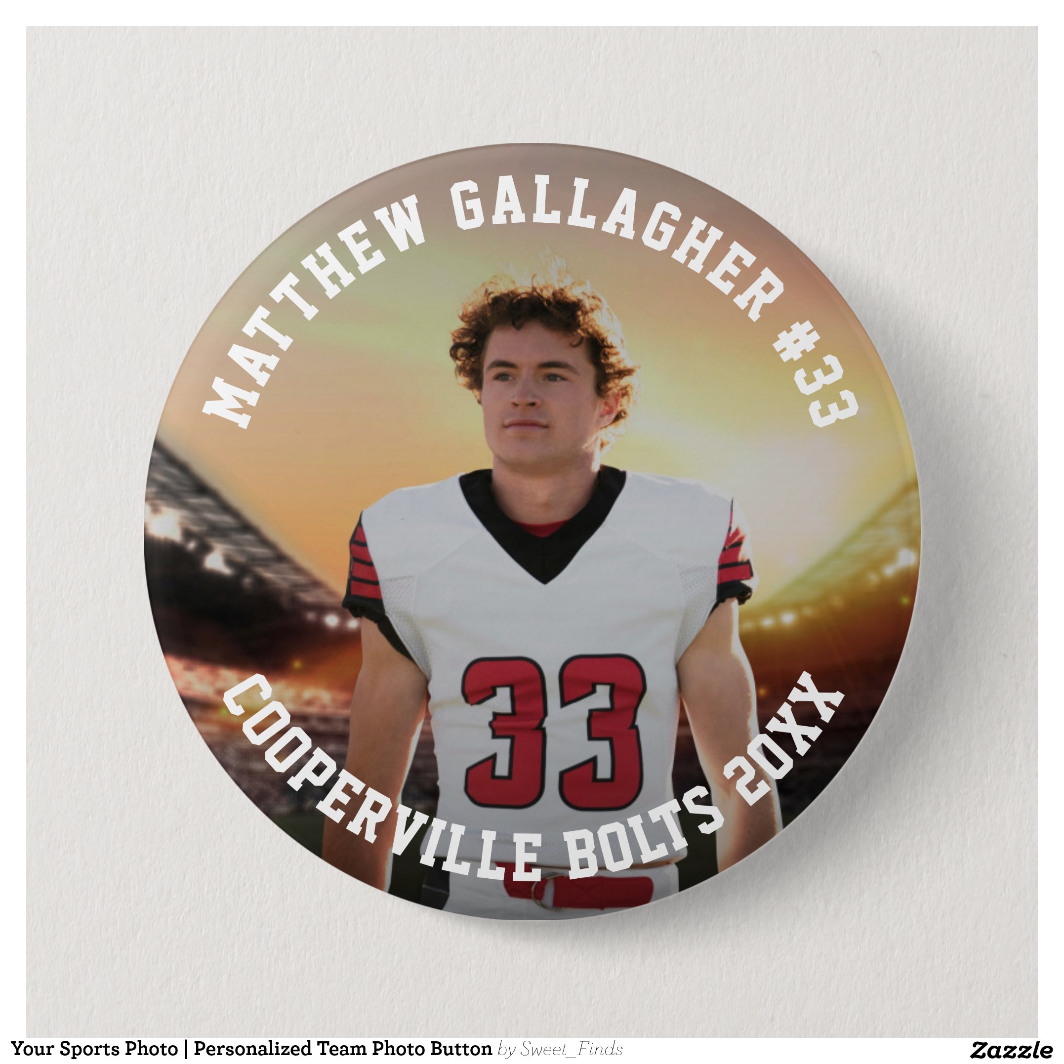 Your Sports Photo Personalized Team Photo Button