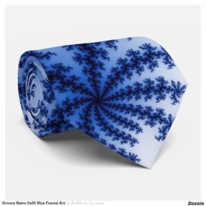 Groovy Retro Delft Blue Fractal Art Neck Tie
