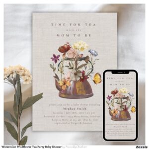Watercolor Wildflower Tea Party Baby Shower Invitation