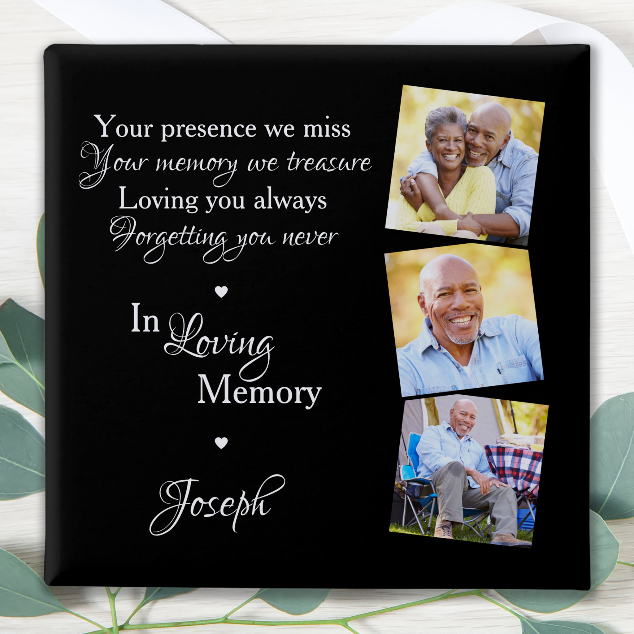 Custom 3 Photo In Loving Memory Funeral Memorial Button