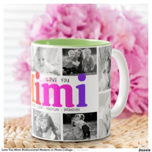 Love You Mimi Multicolored Modern 10 Photo Collage Two-Tone Coffee Mug