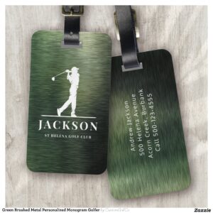 Green Brushed Metal Personalized Monogram Golfer Luggage Tag