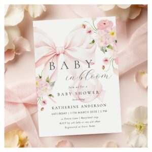 Baby In Bloom Pink Bow Baby Shower Invitation