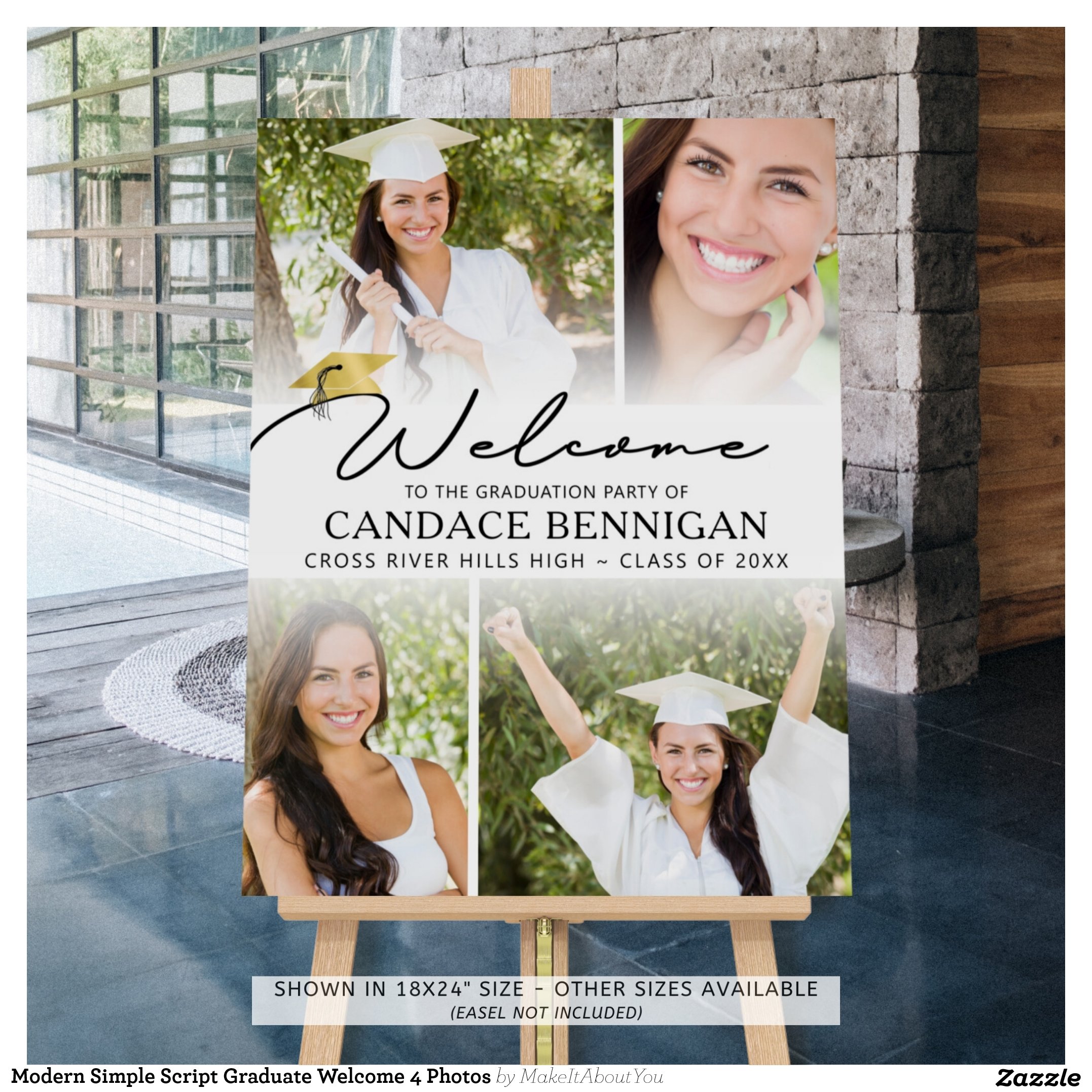 Modern Simple Script Graduate Welcome 4 Photos Foam Board