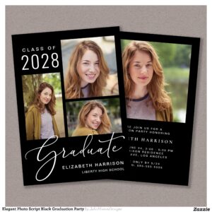 Elegant Photo Script Black Graduation Party Invitation