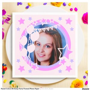 Pastel Colors Birthday Party Framed Photo Paper Napkins