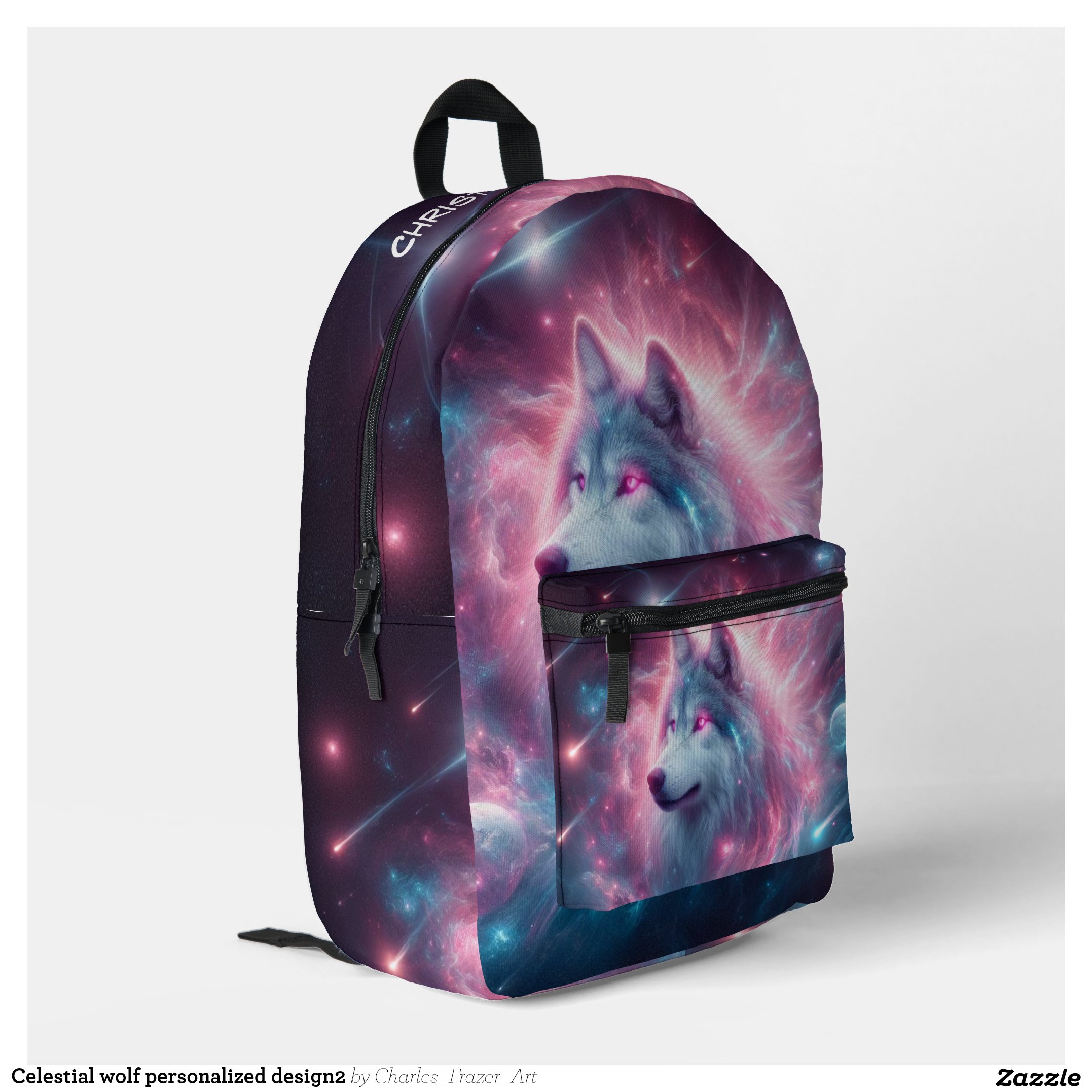 Celestial wolf personalized design2 printed backpack