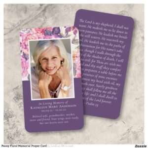 Laminated Peony Floral Memorial Prayer Card