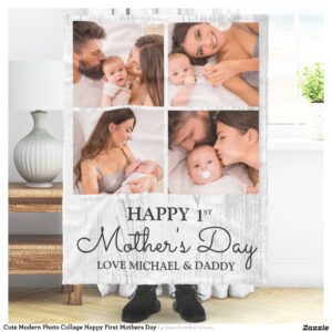 Cute Modern Photo Collage Happy First Mothers Day Fleece Blanket