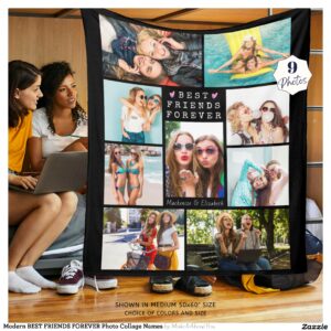 Modern BEST FRIENDS FOREVER Photo Collage Names Fleece Blanket