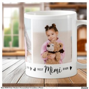 Best MIMI Ever Modern Personalized Grandma 3 Photo Coffee Mug