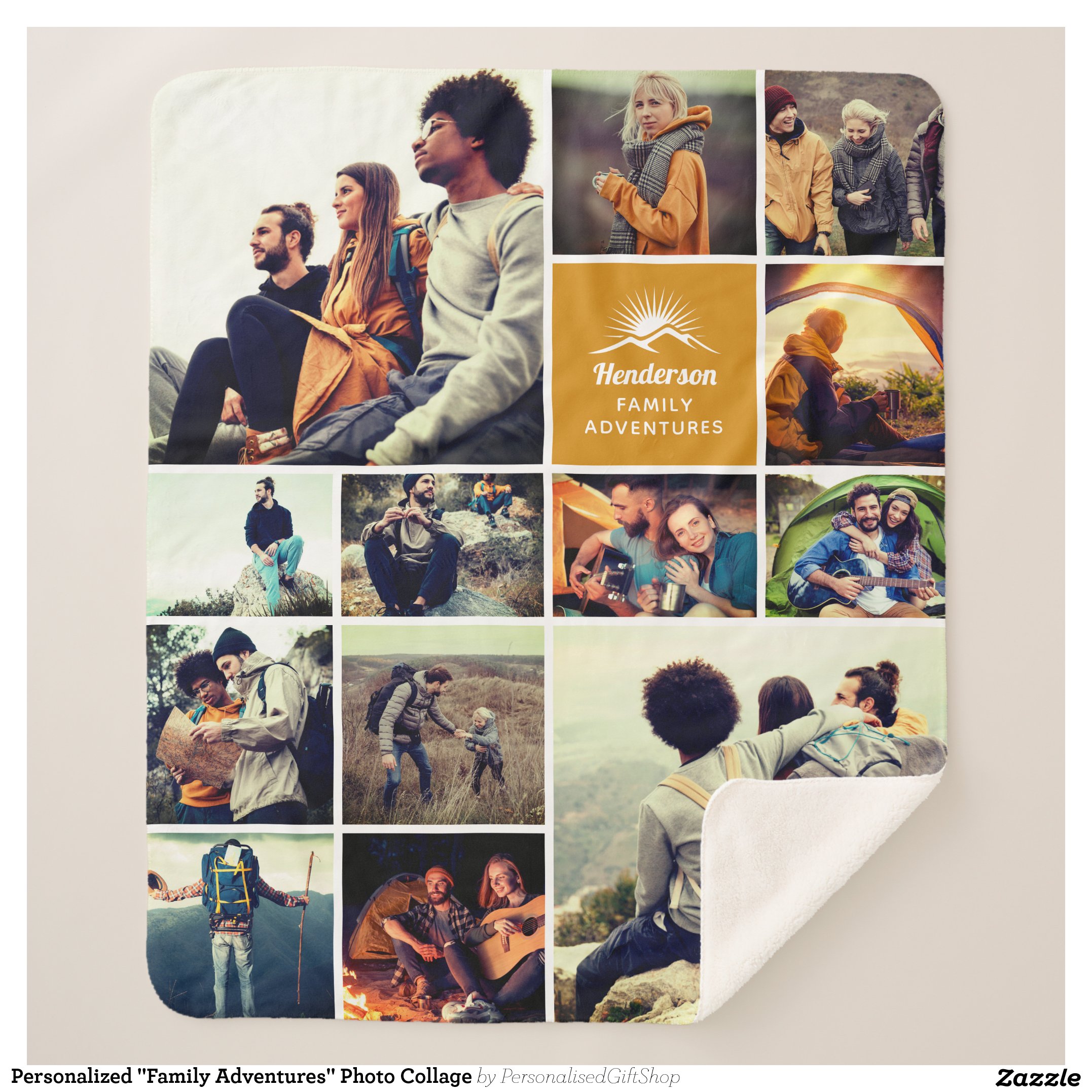 Personalized "Family Adventures" Photo Collage Sherpa Blanket