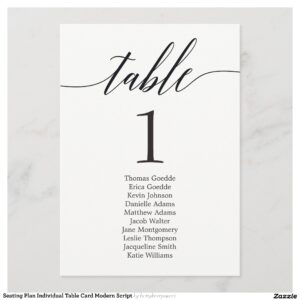 Seating Plan Individual Table Card Modern Script