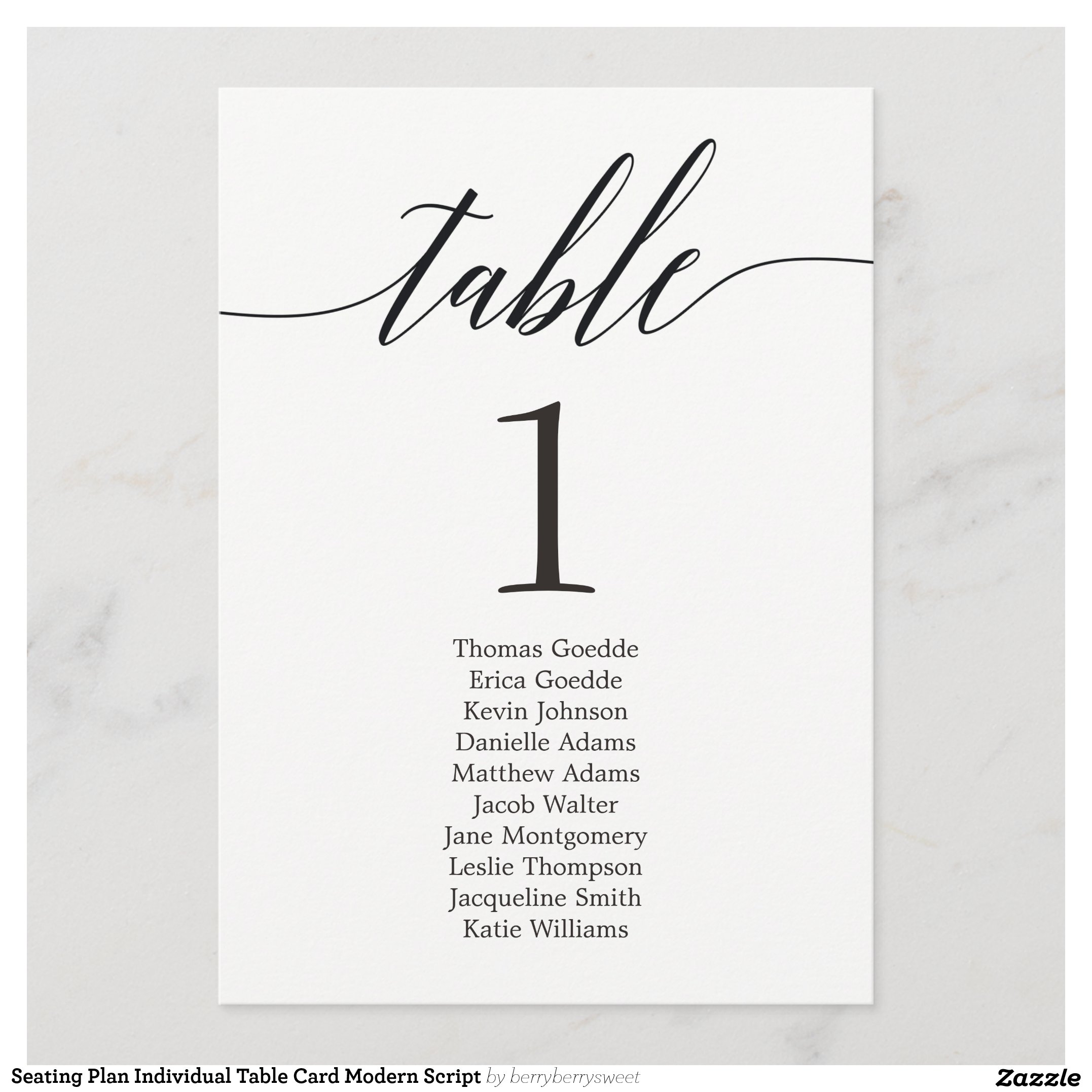Seating Plan Individual Table Card Modern Script