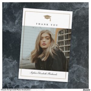 Classic Script Gold Photo Graduation Thank You Card