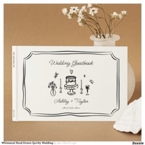 Whimsical Hand Drawn Quirky Wedding Guest Book