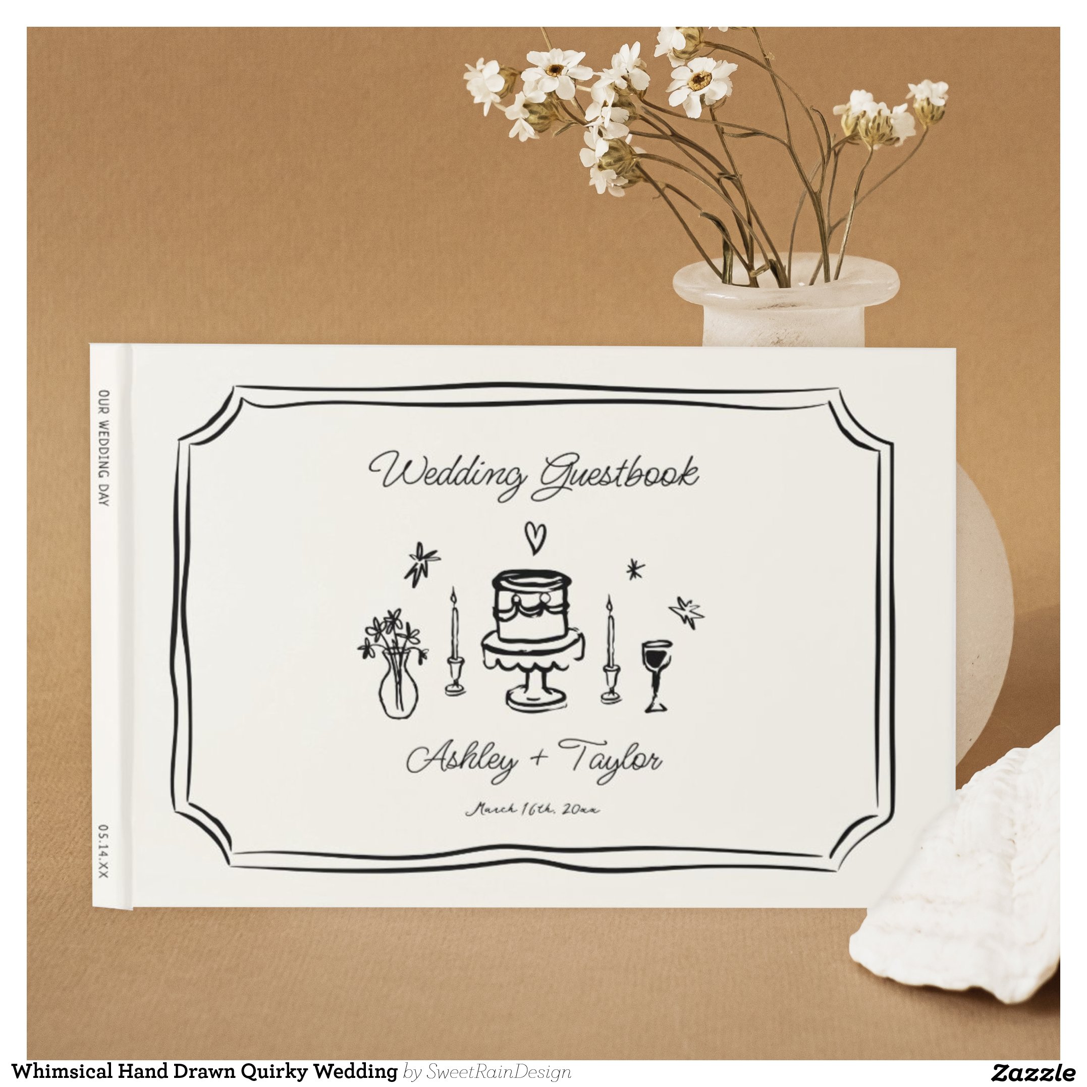 Whimsical Hand Drawn Quirky Wedding Guest Book