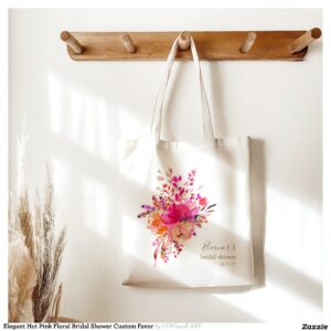 Elegant Hot Pink Floral Bridal Shower Custom Favor Tote Bag
