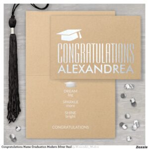 Congratulations Name Graduation Modern Silver Real Foil Card