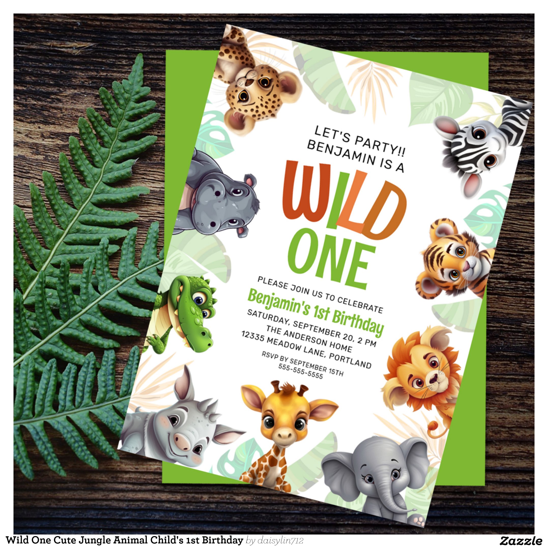 Wild One Cute Jungle Animal Child's 1st Birthday Invitation