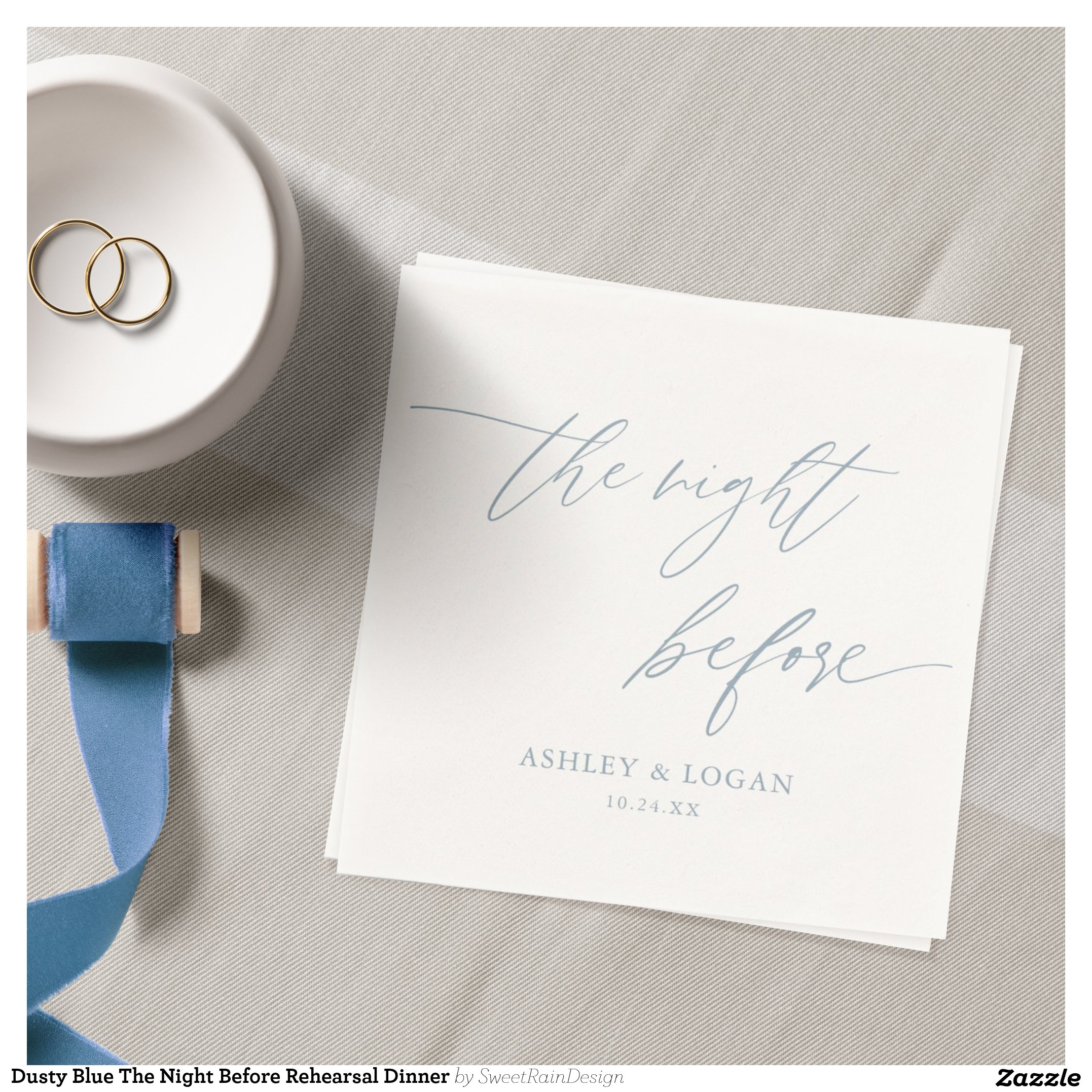 Dusty Blue The Night Before Rehearsal Dinner Napkins
