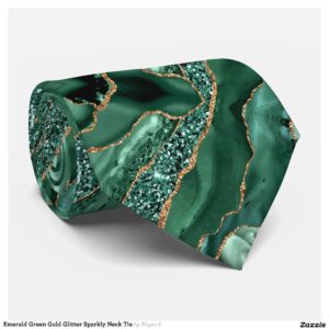 Emerald Green Gold Glitter Sparkly Neck Tie