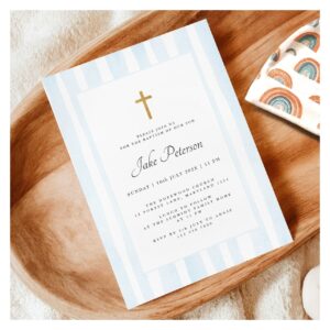 Baby Blue Watercolor Baptism Invitation