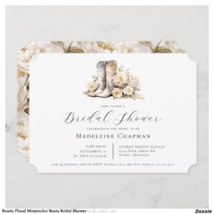 Rustic Floral Watercolor Boots Bridal Shower Invitation
