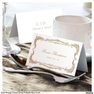 Gold Vintage Classic Script Foldable Place Card