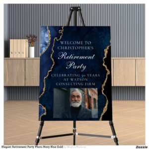 Elegant Retirement Party Photo Navy Blue Gold Foam Board