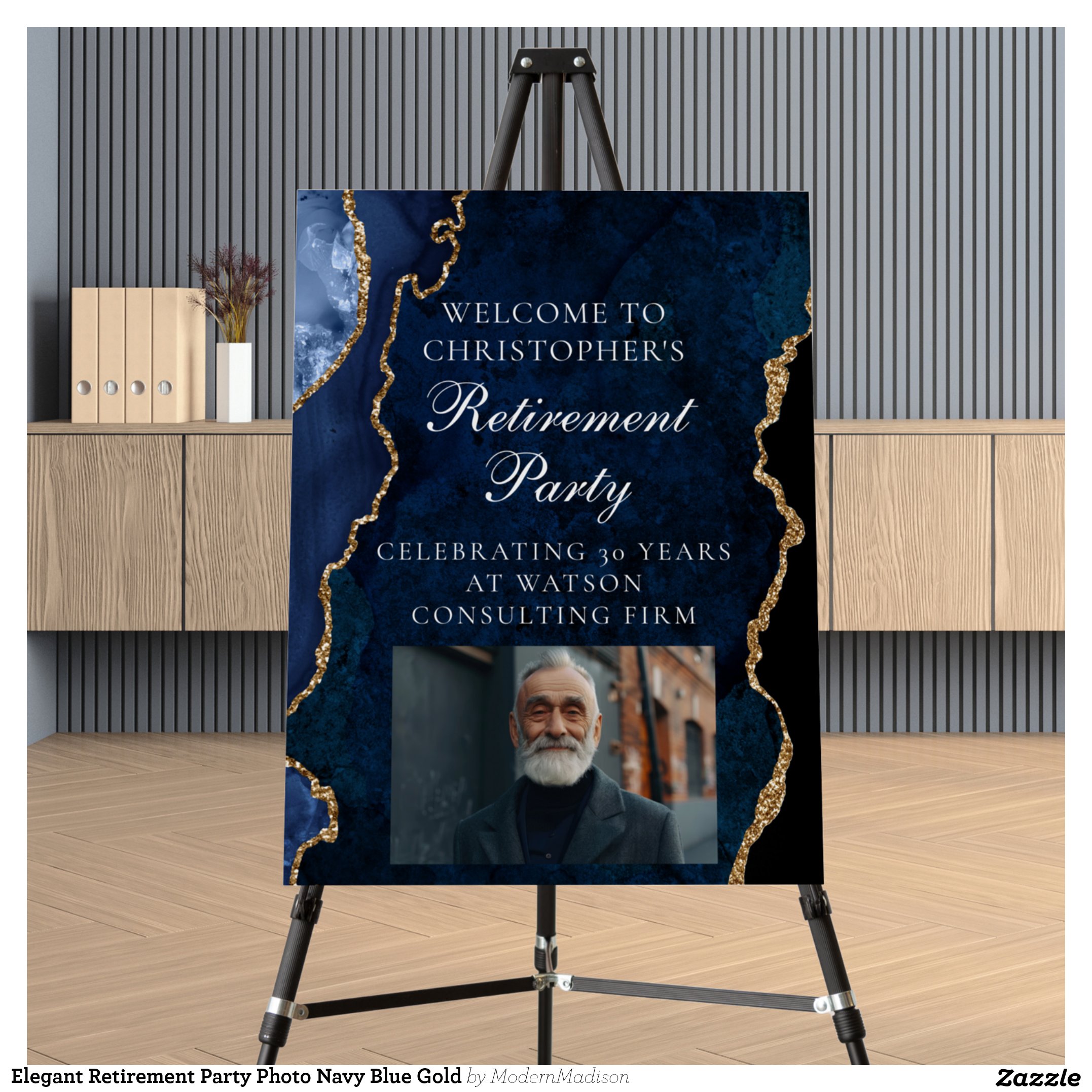 Elegant Retirement Party Photo Navy Blue Gold Foam Board