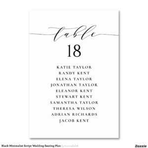 Black Minimalist Script Wedding Seating Plan Table Number