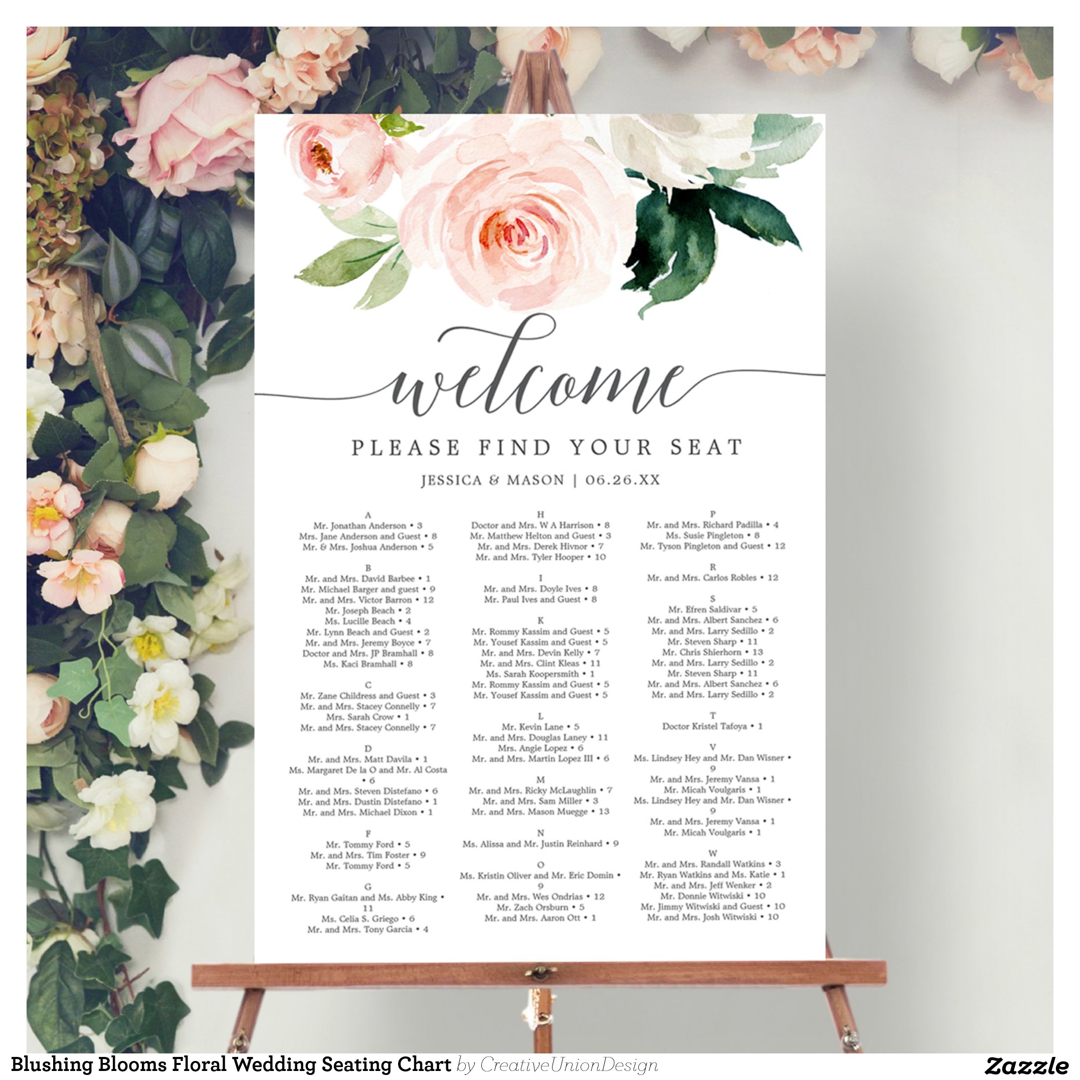 Blushing Blooms Floral Wedding Seating Chart Foam Board